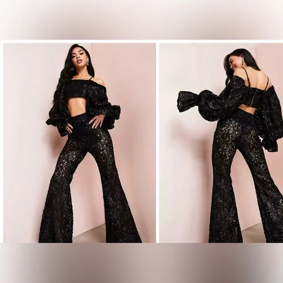 ASOS Pants Jumpsuits Nwt Asos Luxe Black Off Shoulder Crop